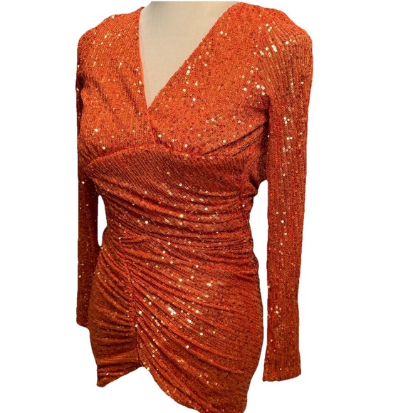 Fashion Nova Dresses & Skirts - Spotlight On Me Orange Showgirl Style Sequin Mini Dress Size S *Please Read*